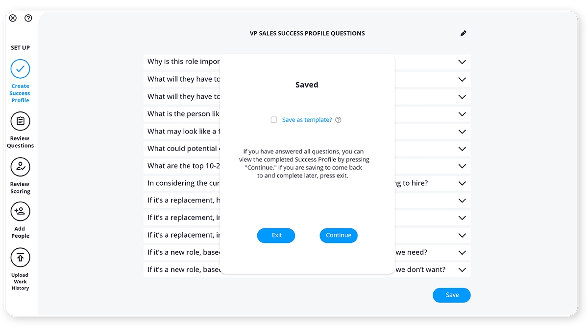 Candidate success profile questions